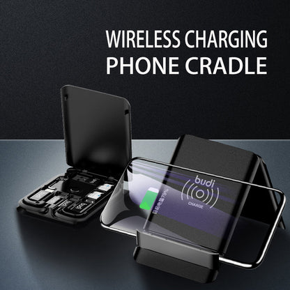 Portable cable box used as a phone cradle, with catalogue illustration of wireless charging