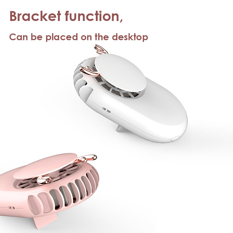 Personal fan bracket illustration showing the circular support opened for tabletop positioning