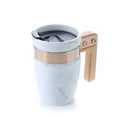 Marble Ceramic Mug with SS Rim and Wooden Handle Executive Corporate Gifts Singapore