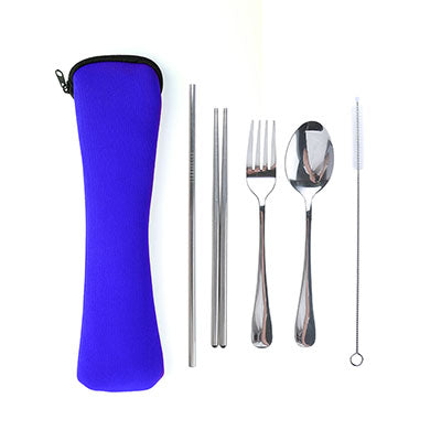 Stainless Steel Cutlery Set with Straw in Neoprene Pouch Executive Gifts Singapore