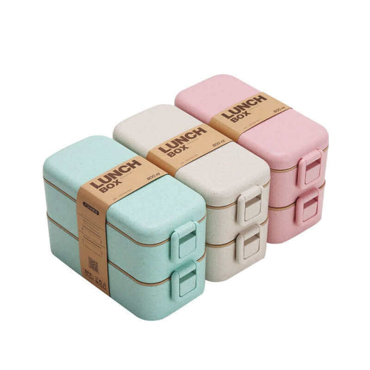 2-tier Wheat Straw Lunch Box with Fork and Spoon Executive Corporate Gifts Singapore