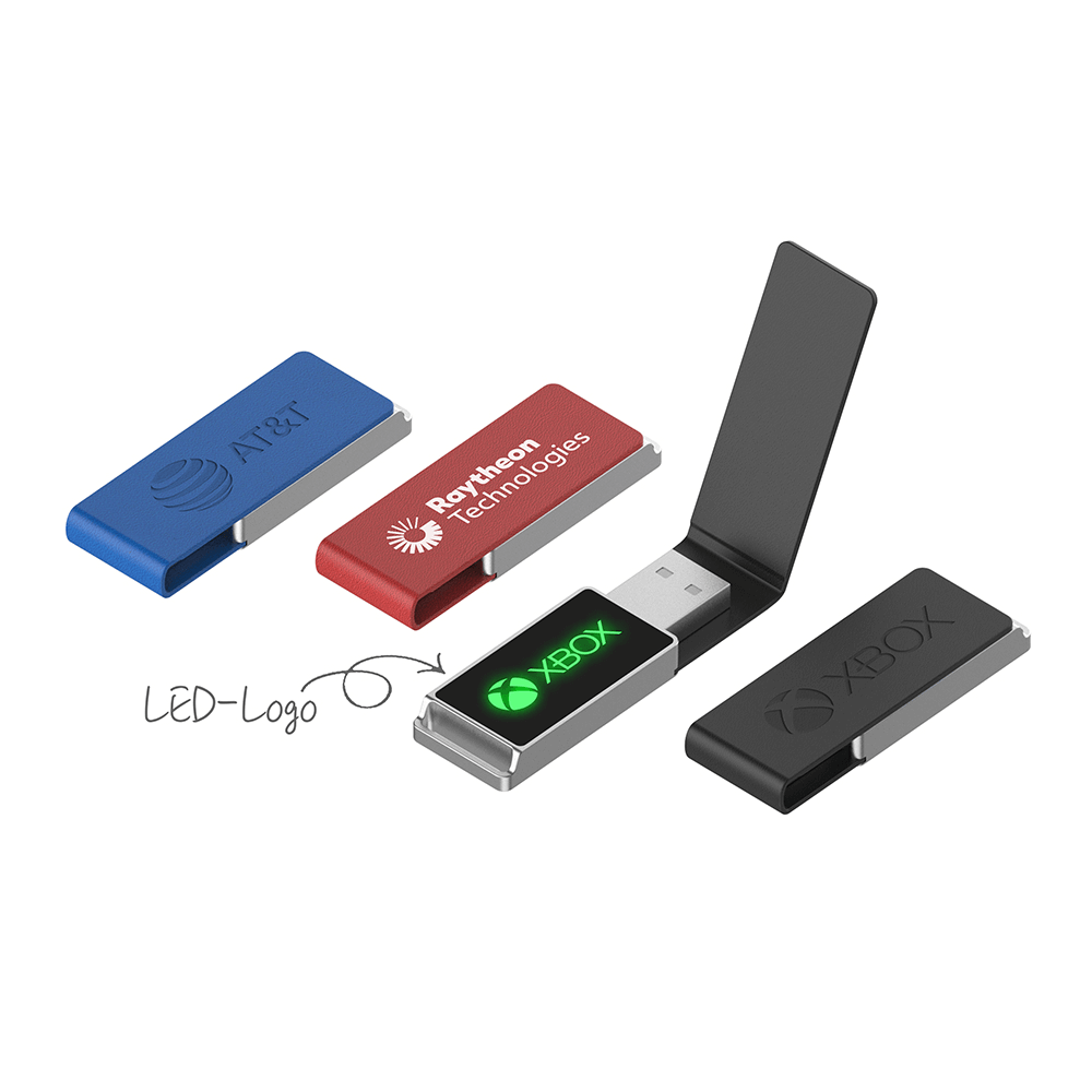 Leather Flip Up USB Flash Drive with LED Logo Executive Corporate Gifts Singapore