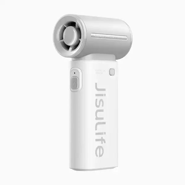 Light grey JisuLife Life9 handheld fan with cylindrical head and front controls