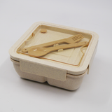 beige Lunchbox with Cutlery Set