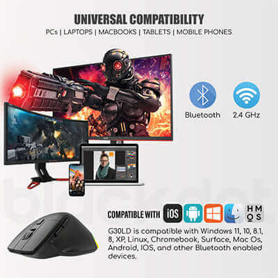 Blackdot Rechargeable Office & Gaming Silent Dual Mode Wireless Ergonomic Mouse with RGB Backlit Corporate Gifts Singapore