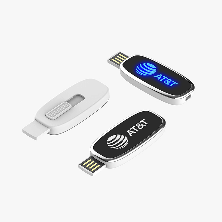 Oval Slider USB Flash Drive with Strap and LED Logo Executive Corporate Gifts Singapore