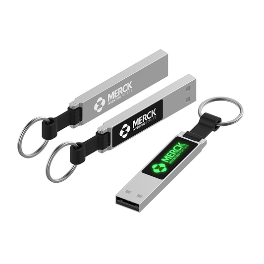 Rectangular USB Flash Drive with Keyring Strap and LED Logo Executive Corporate Gifts Singapore