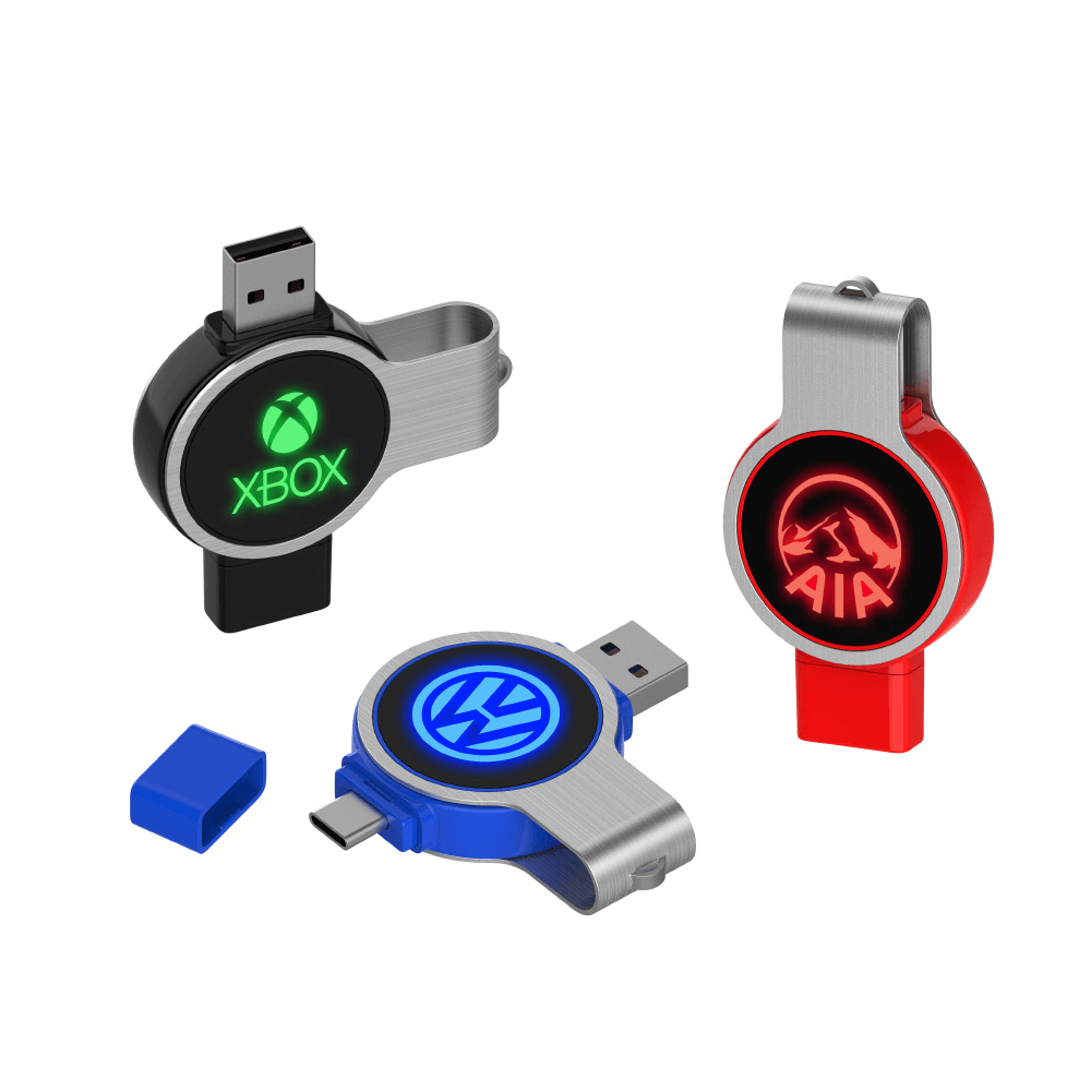 Round Swivel USB OTG Flash Drive with LED Logo Executive Corporate Gifts Singapore