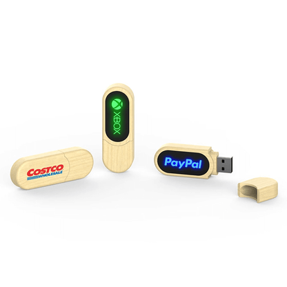 Eco Friendly Round Wooden USB Flash Drive with LED Logo Executive Corporate Gifts Singapore