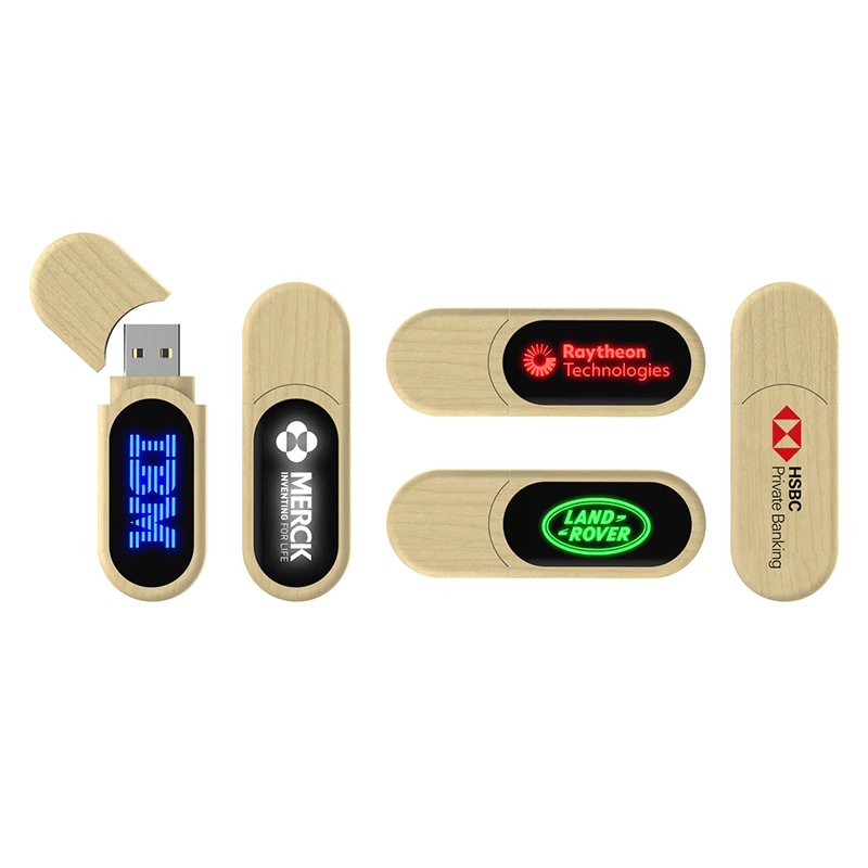 Eco Friendly Round Wooden USB Flash Drive with LED Logo Executive Corporate Gifts Singapore
