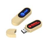 Round Wooden USB Flash Drive with LED Logo