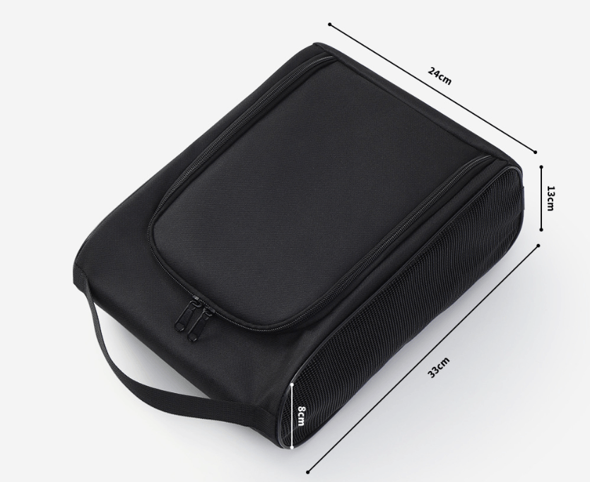 Polyester Shoe Bag dimensions 33x24x13cm, durable black design for organized footwear and travel.