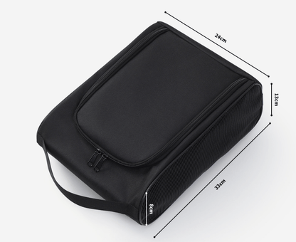 Polyester Shoe Bag dimensions 33x24x13cm, durable black design for organized footwear and travel.