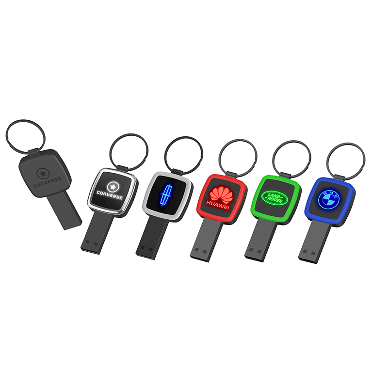 Square Shaped USB Flash Drive with Keyring and LED Logo Executive Corporate Gifts Singapore