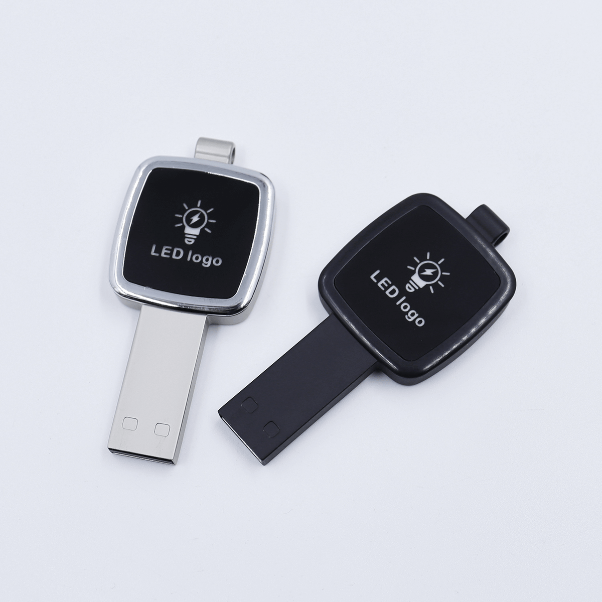 Square Shaped USB Flash Drive with Keyring and LED Logo Executive Corporate Gifts Singapore