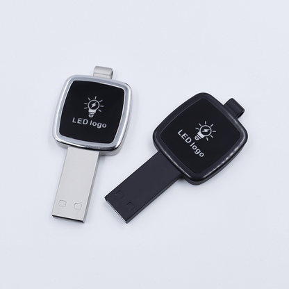 Square Shaped USB Flash Drive with Keyring and LED Logo Executive Corporate Gifts Singapore