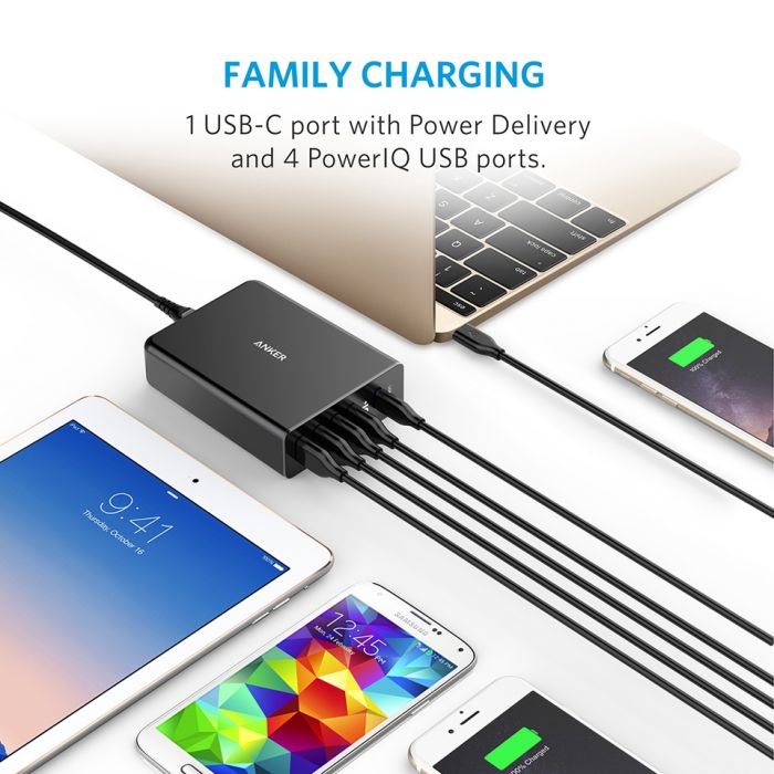 Anker PowerPort+ 5 Ports USB-C 60W With PowerIQ™ Charging Station Executive Gifts Singapore