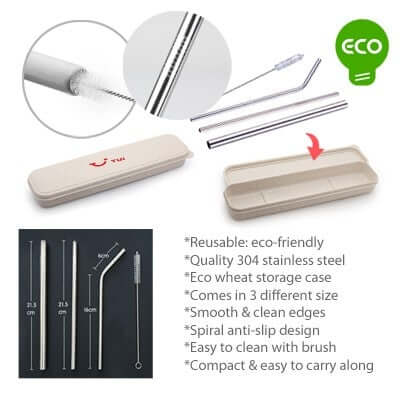 4-in-1 Silver Stainless Steel Drinking Straw Gifts Set Executive Corporate Gifts Singapore