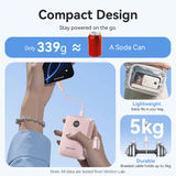 Vention Compact 20000mAh Power Bank 22.5W shown with smartphone, highlighting compact design and portability.