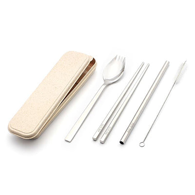 Eco Friendly Stainless Steel Travel Cutlery Spork and Straw Set Executive Corporate Gifts Singapore