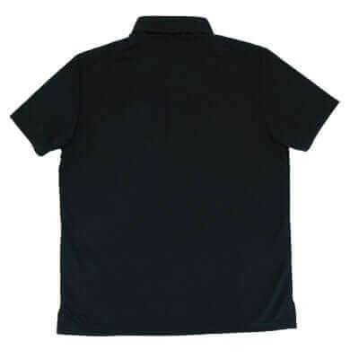 Rear view of black adidas short sleeve polo with plain back panel