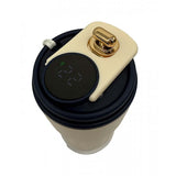 Stainless Steel Tumbler with LED Temperature Display top view showcasing temperature reading and sleek design.