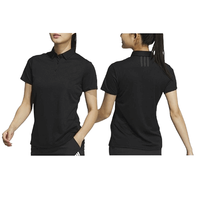 Adidas M SS Polo-T Shirt in black, showcasing front and back views with sleek design and performance features.