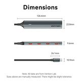 Dimensions of Vention 5-in-1 USB 3.2 Gen 2 Hub, showcasing size details for effective connectivity.