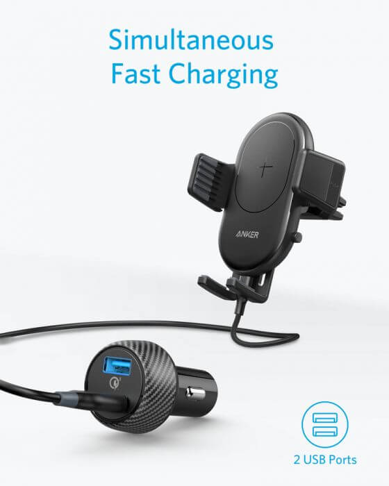 Anker PowerWave 7.5 Wireless Charging Car Mount With 2-Port QC 3.0 Charger Executive Corporate Gifts Singapore