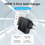 Vention 3-Port USB (C+C+A) GaN Charger 100W, powerful multi-device charging solution