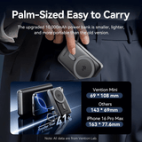 Vention Qi2 10000mAh Power Bank 35W in a person's hand, showcasing palm-sized portability and ease of carry.