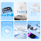 Vention 1-Port USB-C GaN Charger 20W with Cable 1M showcasing GaN technology, fast charging, and compact design.