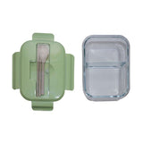 Glass Lunch Box with Cutlery featuring a sleek design and accompanying cutlery for convenient meal prep.