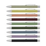 Colorful ballpoint pens in various shades, part of the Omega Fashion Notebook and Pen Gift Set.
