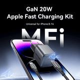 Vention 1-Port USB-C GaN Charger (20W) with USB-C to Lightning Cable (1M) for Apple devices.