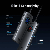 Vention 5-in-1 USB-C 8K Docking Station with LED Display showcasing 5-in-1 connectivity and LED power indicator.