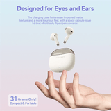 Vention True Wireless Bluetooth Earbuds Elf E07 in a hand with charging case, showcasing compact and portable design.