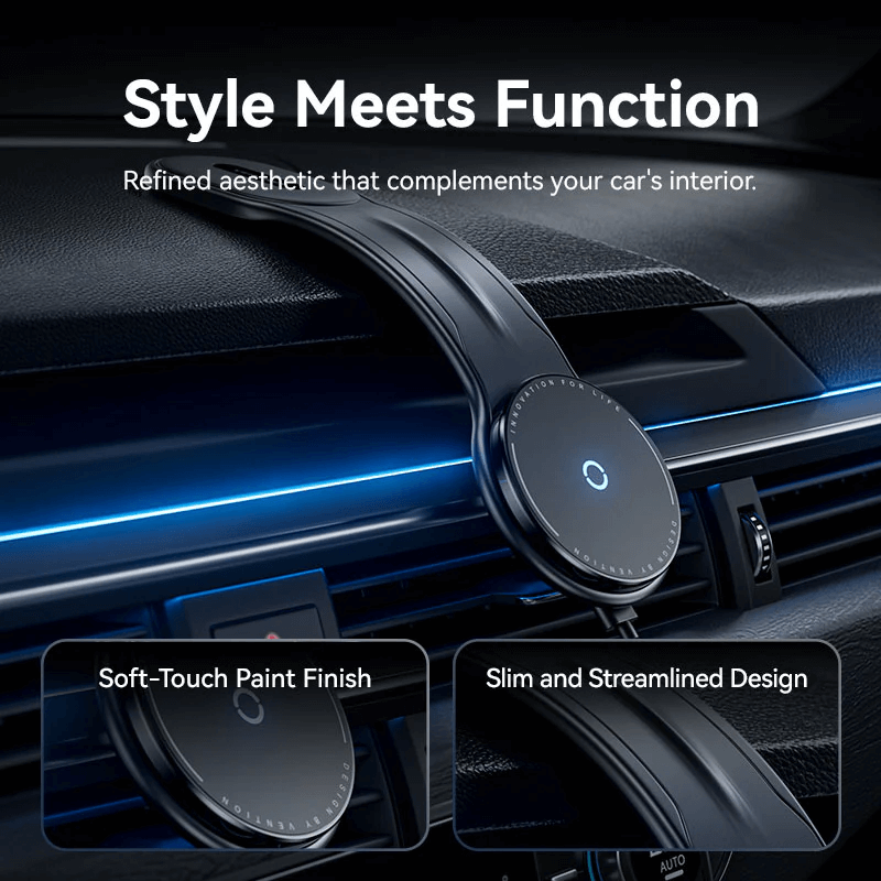 Vention Magnetic Wireless Car Mount Charger 15W with soft-touch finish and sleek design for car interiors.
