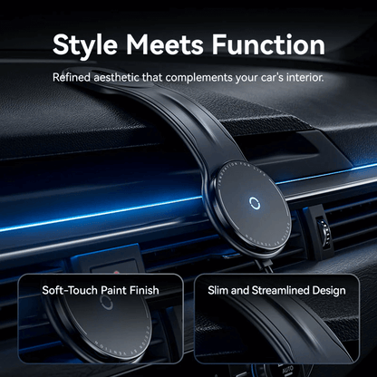 Vention Magnetic Wireless Car Mount Charger 15W with soft-touch finish and sleek design for car interiors.