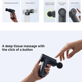 User holding Xiaomi Massage Gun Mini 2 for deep tissue massage with advanced features.