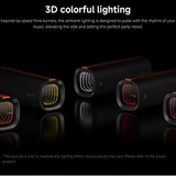 Xiaomi Sound Party Speaker featuring 3D colorful lighting that pulses with music rhythm, creating a vibrant party atmosphere.