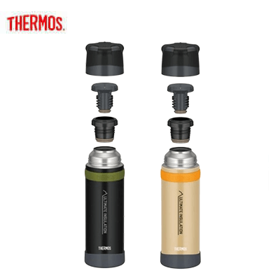 Thermos FFX-751 Vacuum-Insulated Bottle with Cup showing components and colors in an exploded view.