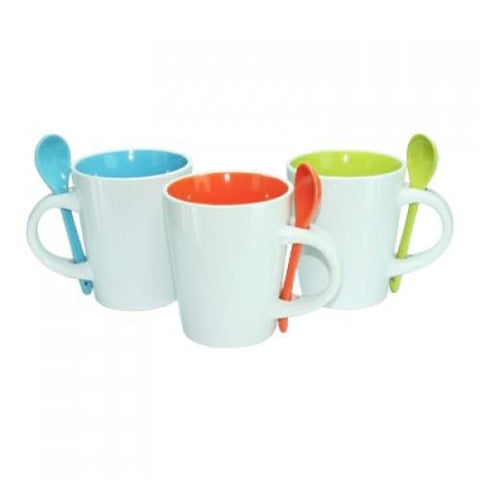 Dual Colour Ceramic Mug with Spoon | AbrandZ Corporate Gifts