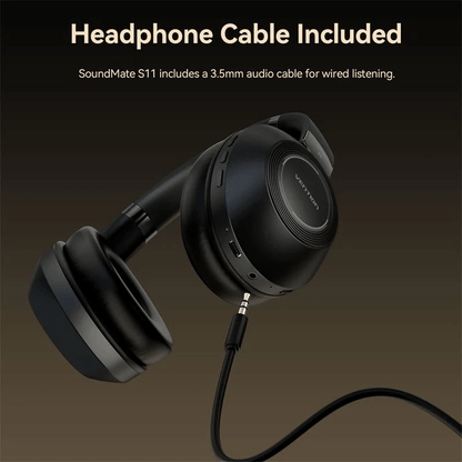 Vention Wireless On-Ear Headphones SoundMate with headphone cable for wired listening, 3.5mm audio connection included.