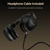 Vention Wireless On-Ear Headphones SoundMate with headphone cable for wired listening, 3.5mm audio connection included.