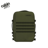 Cabinzero Military Cabin Bag With Luggage Trackers 44L in green color, featuring sleek design and multiple straps.
