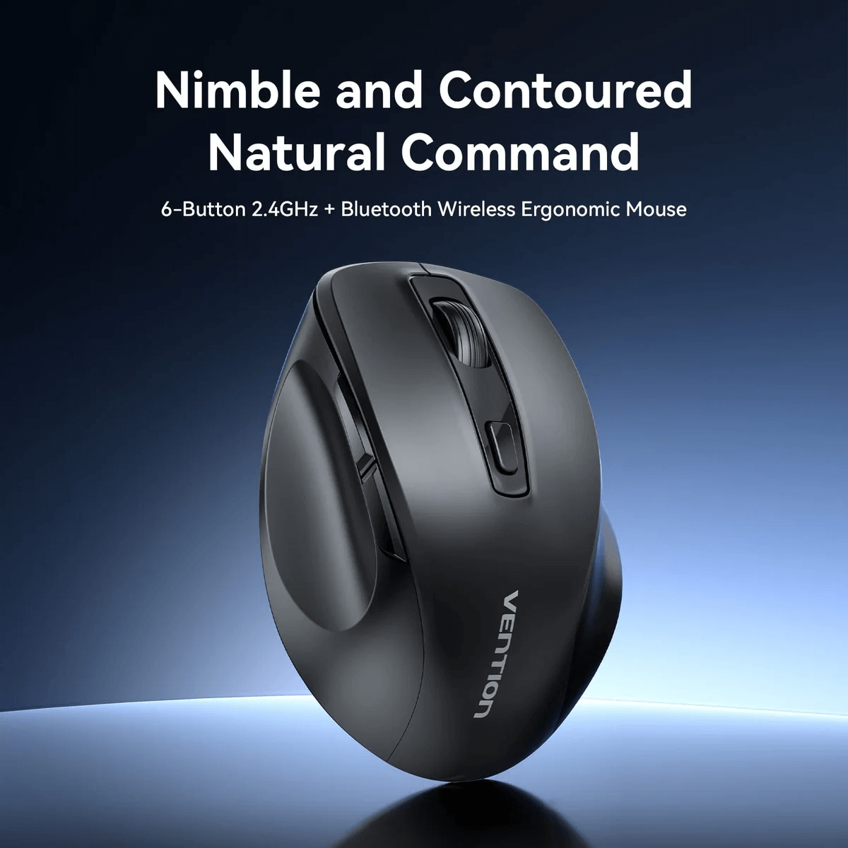 Vention Dual-Mode Wireless Ergonomic Mouse showcasing a sleek design for comfort and efficiency.