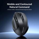 Vention Dual-Mode Wireless Ergonomic Mouse showcasing a sleek design for comfort and efficiency.