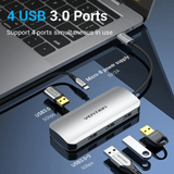 Vention 5-in-1 USB 3.0 Hub with 4 USB 3.0 ports for simultaneous connections.