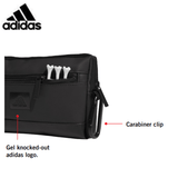 Adidas First Tee Pouch with gel knocked-out logo and carabiner clip for easy carrying.